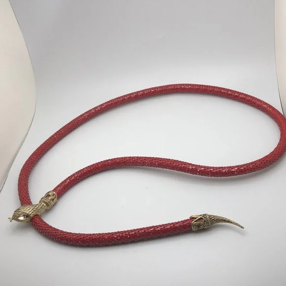 Vintage DL Auld Red Mesh Snake Clear Rhinestone Eyes Wrap Necklace Belt Vintage DL Auld Enamel Mesh Snake Belt or Necklace Red  main image 4